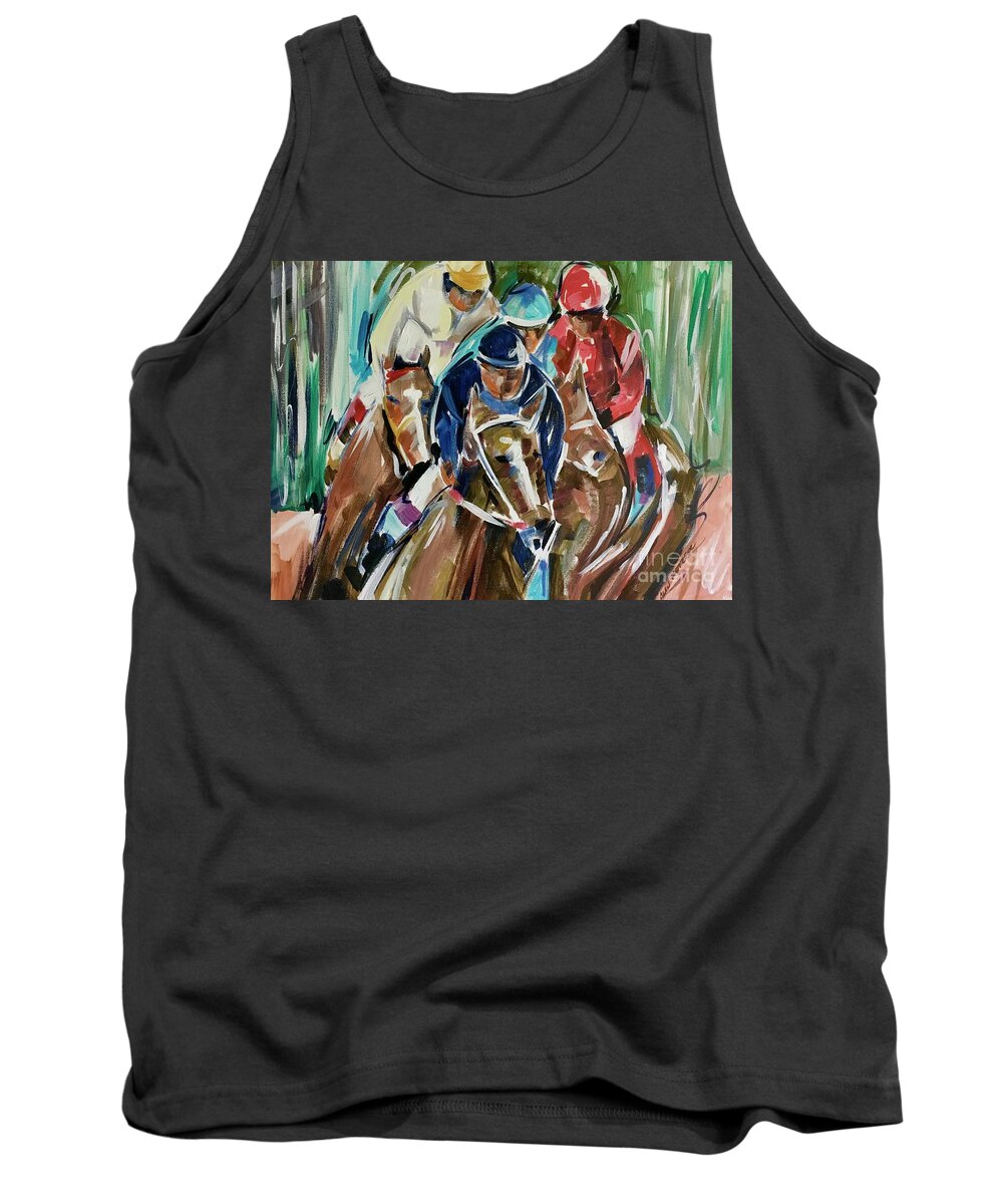 Horse Race Tank Top featuring the painting Final Turn 2 by Alan Metzger