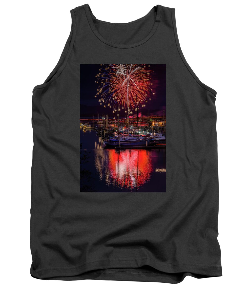 Boats Tank Top featuring the photograph Fireworks at the Docks by Robert Potts