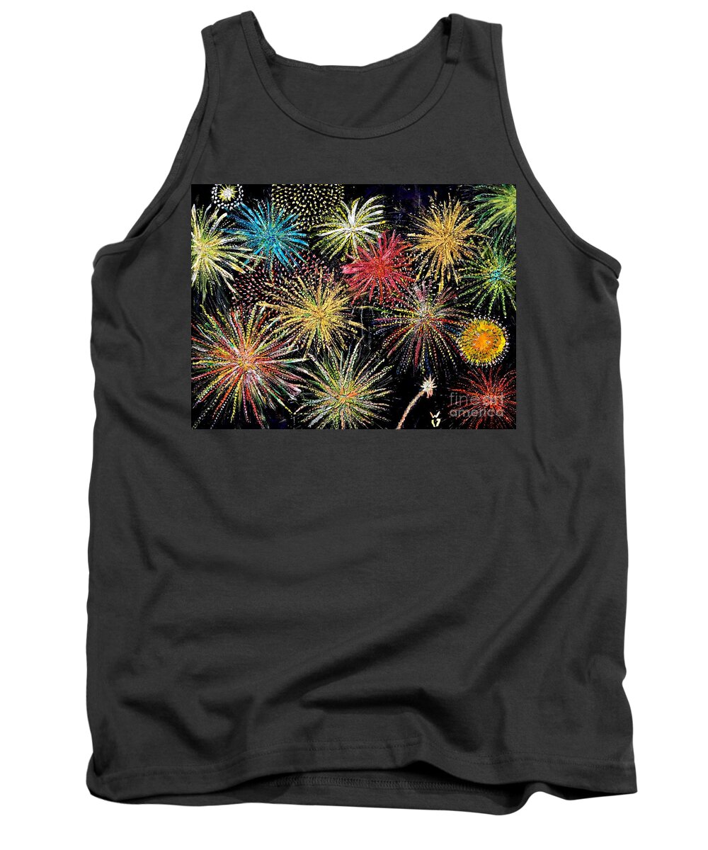Fireworks Tank Top featuring the painting Fireworks by Richard Wandell