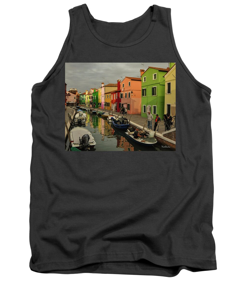 Burano Tank Top featuring the photograph Fisherman at Work in Colorful Burano by Tim Kathka