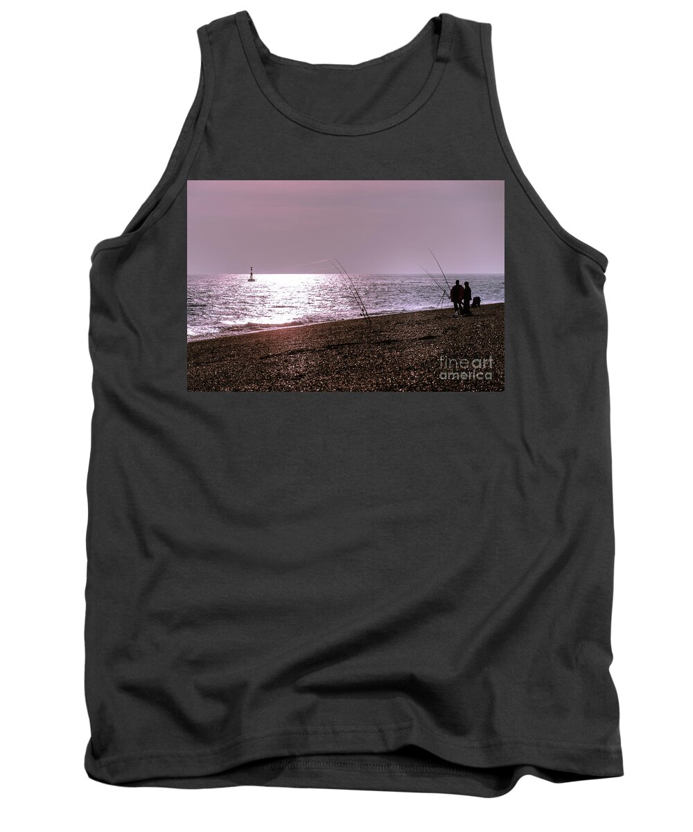Beach Tank Top featuring the photograph Fishing at Sunset, Dungeness Beach by Perry Rodriguez