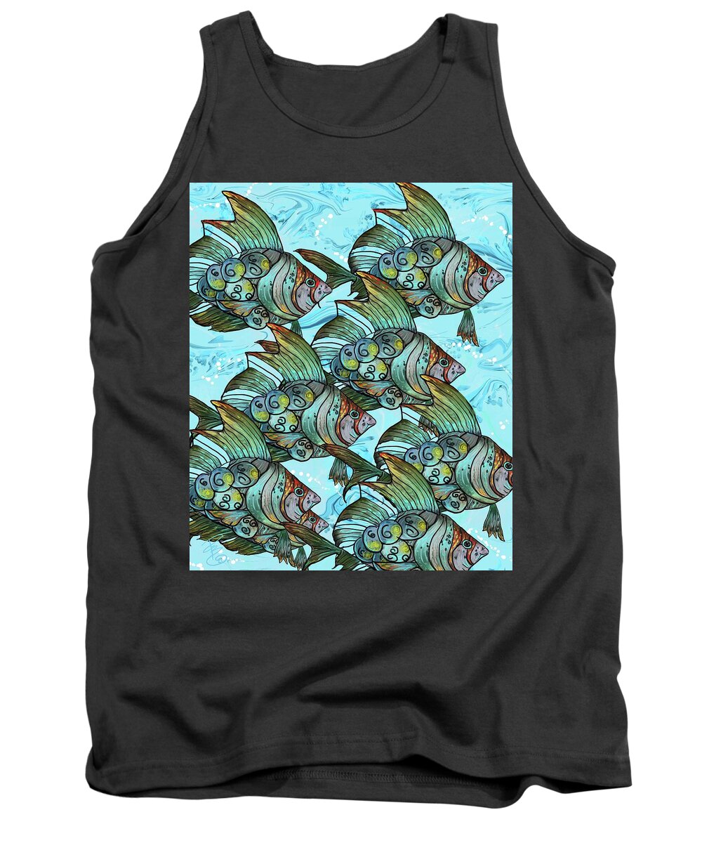 Fish Tank Top featuring the digital art Fishy Fishy by Debra Baldwin