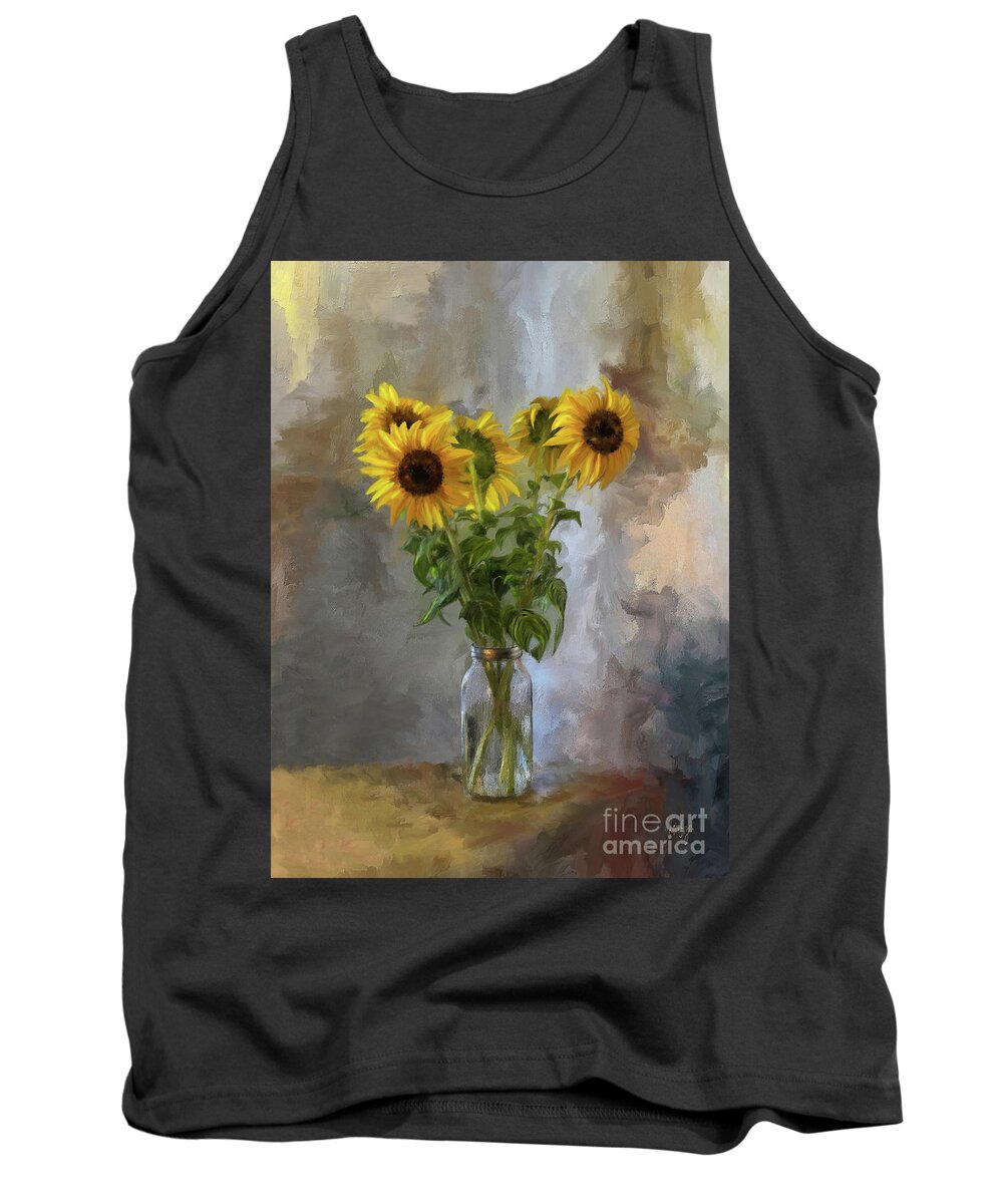 Sunflower Tank Top featuring the digital art Five Sunflowers Centered by Lois Bryan
