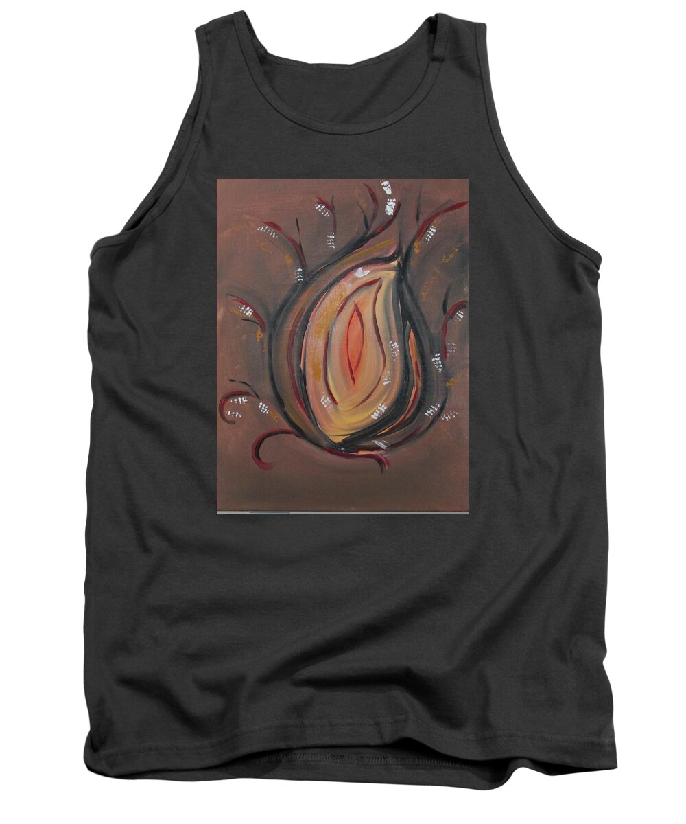 Flame Intensity Strength Power Boldness Rebirth Umber Red Black White Yellow Tank Top featuring the painting Flame by Sharyn Winters