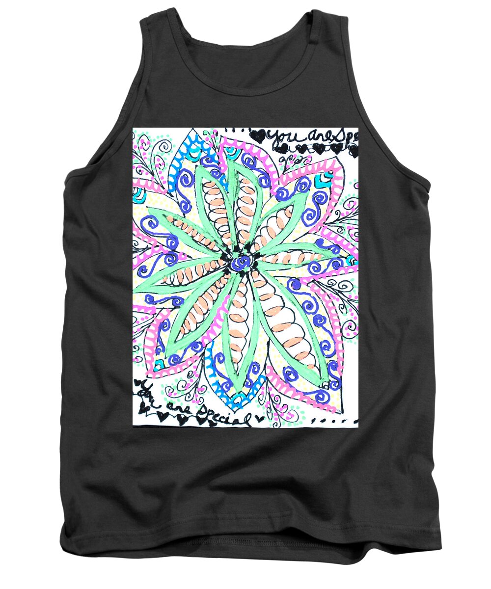 Caregiver Tank Top featuring the drawing Flower Power by Carole Brecht