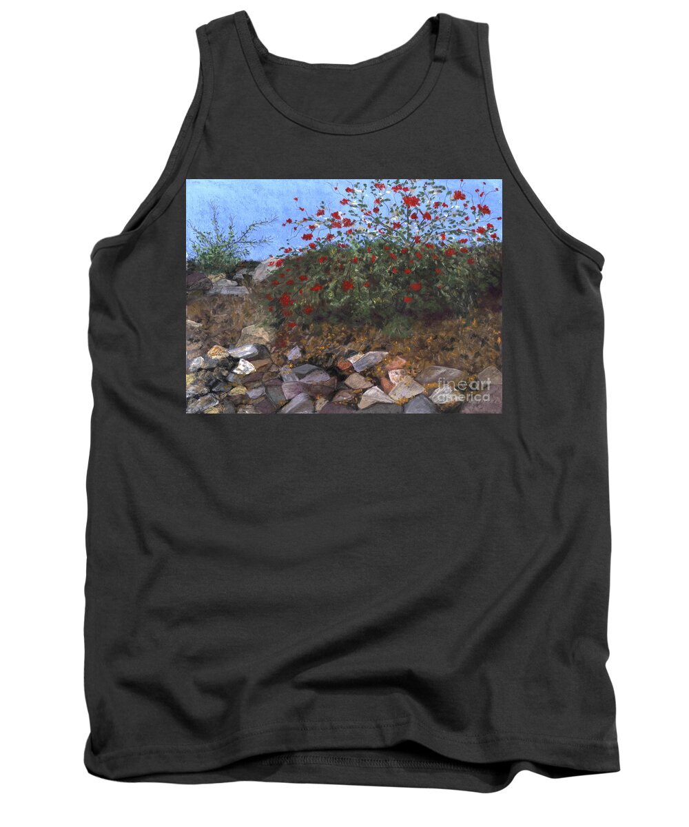 Rocks Tank Top featuring the painting Flowered Embankment by Ginny Neece