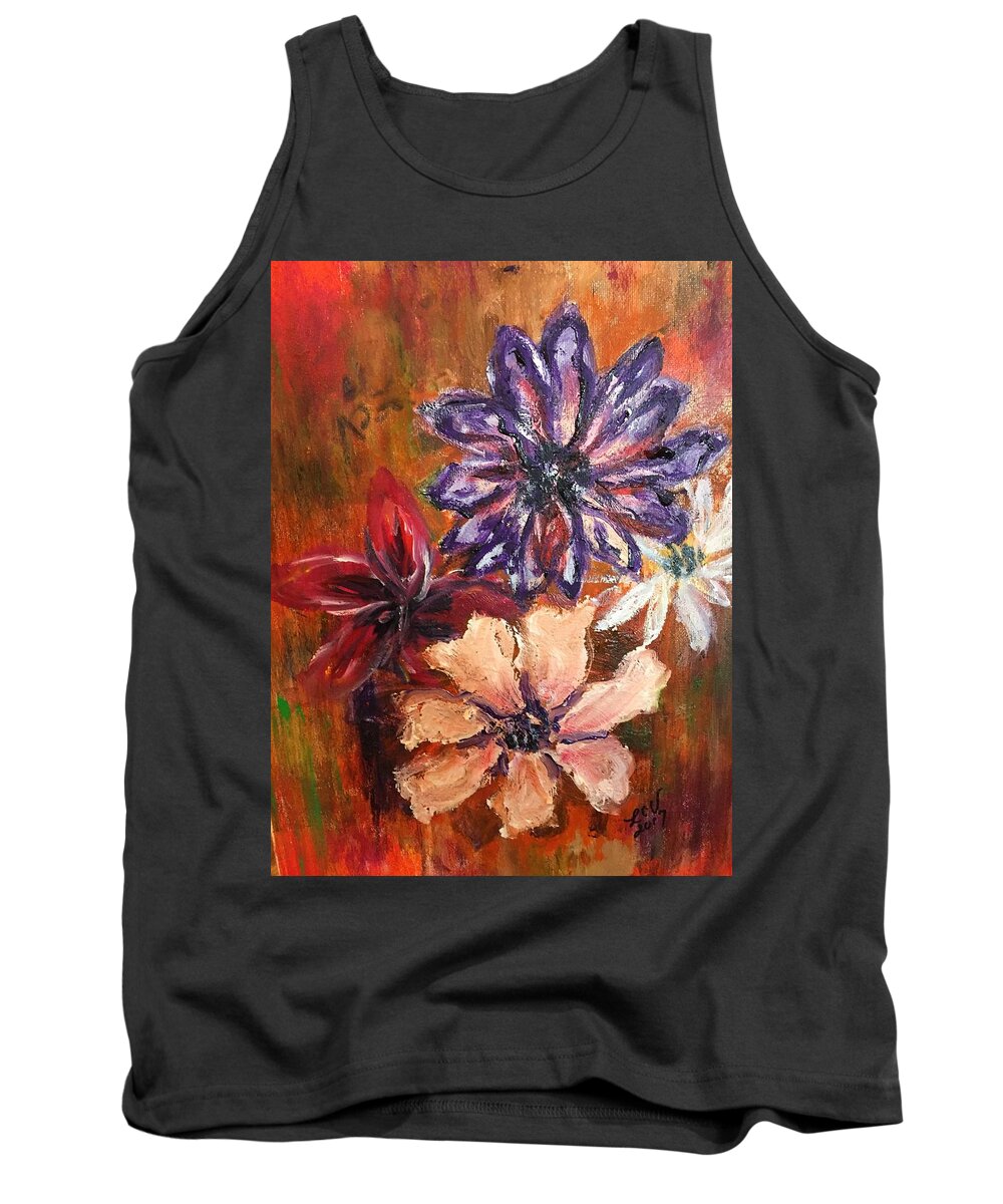 Orange Purple White Red Flowers Daisy Tank Top featuring the painting Flowers in the Spring by Lucille Valentino