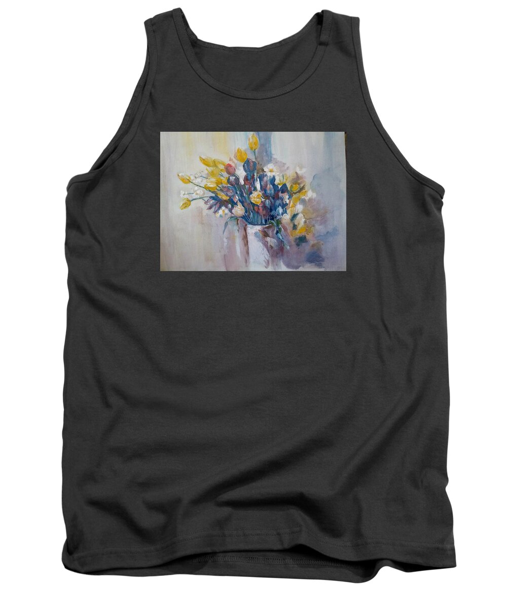 Tulip Tank Top featuring the painting Tulips flowers by Khalid Saeed