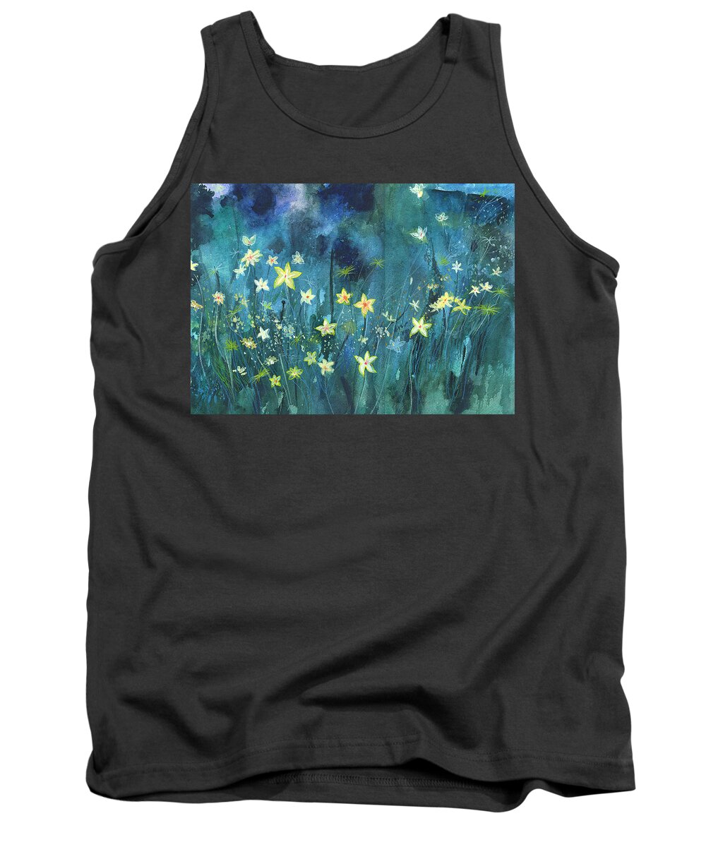 Landscape Tank Top featuring the painting Flowers N breeze by Anil Nene