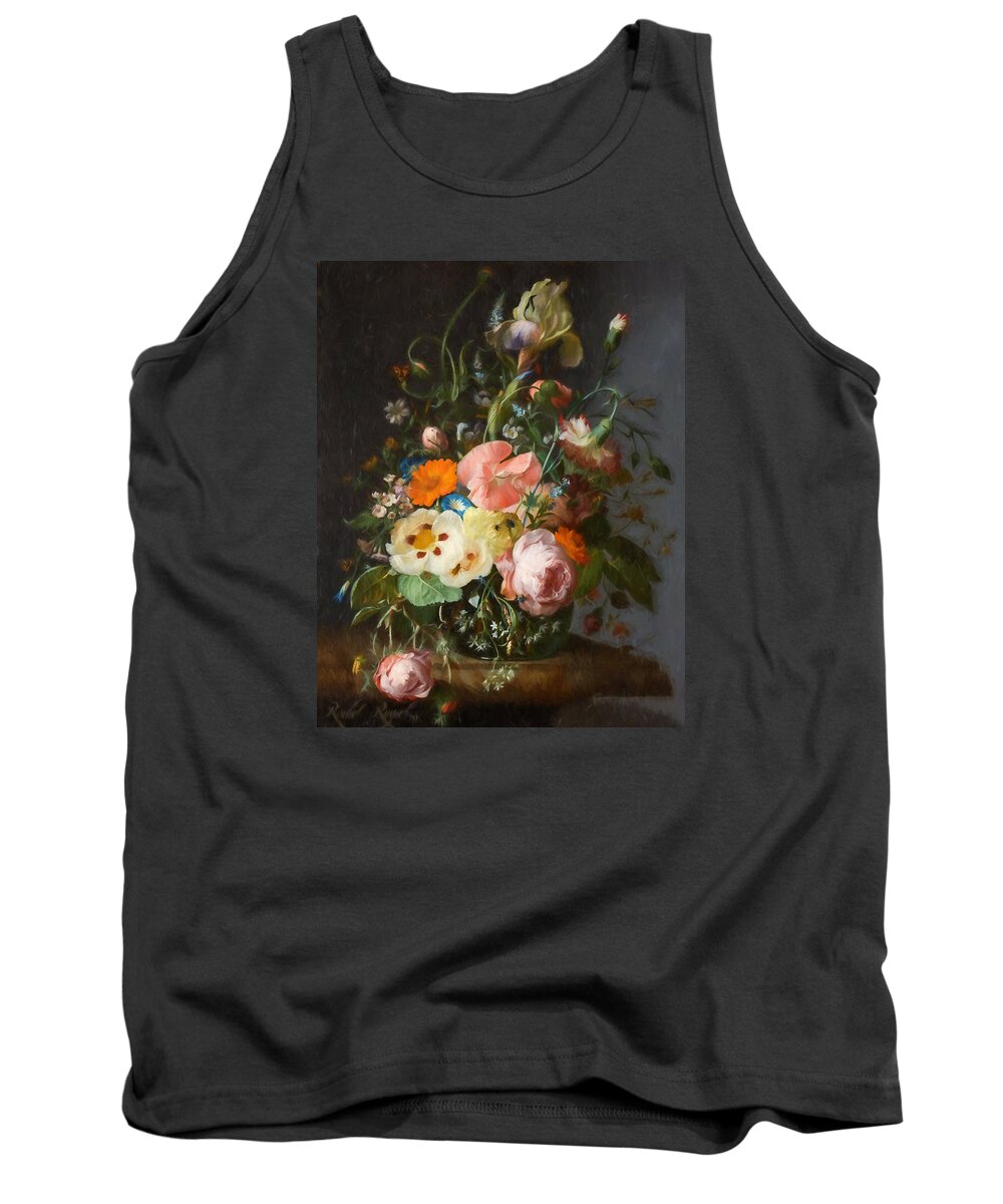 Old Masters Tank Top featuring the mixed media Flowers on a Table Top 2 by Rachel Ruysch