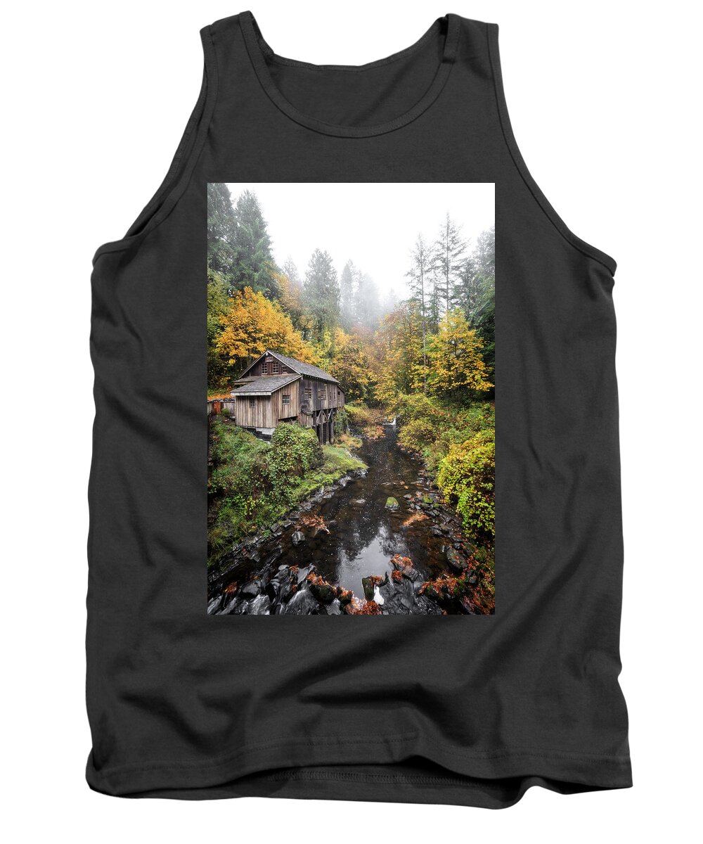 Foggy Morning At The Grist Mill Tank Top featuring the photograph Foggy Morning At The Grist Mill by Wes and Dotty Weber