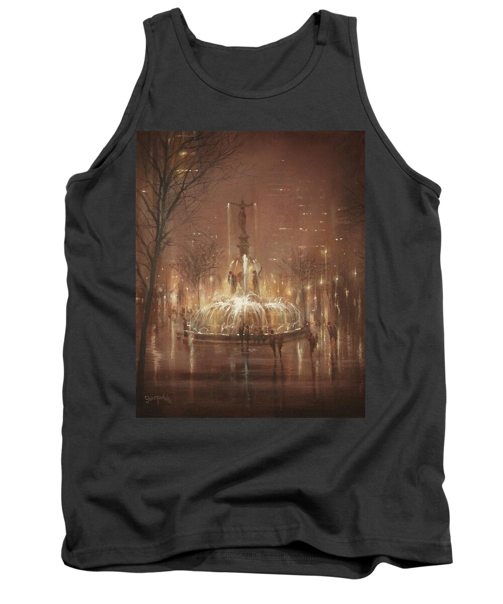 Fountain Square Tank Top featuring the painting Fountain Square by Tom Shropshire