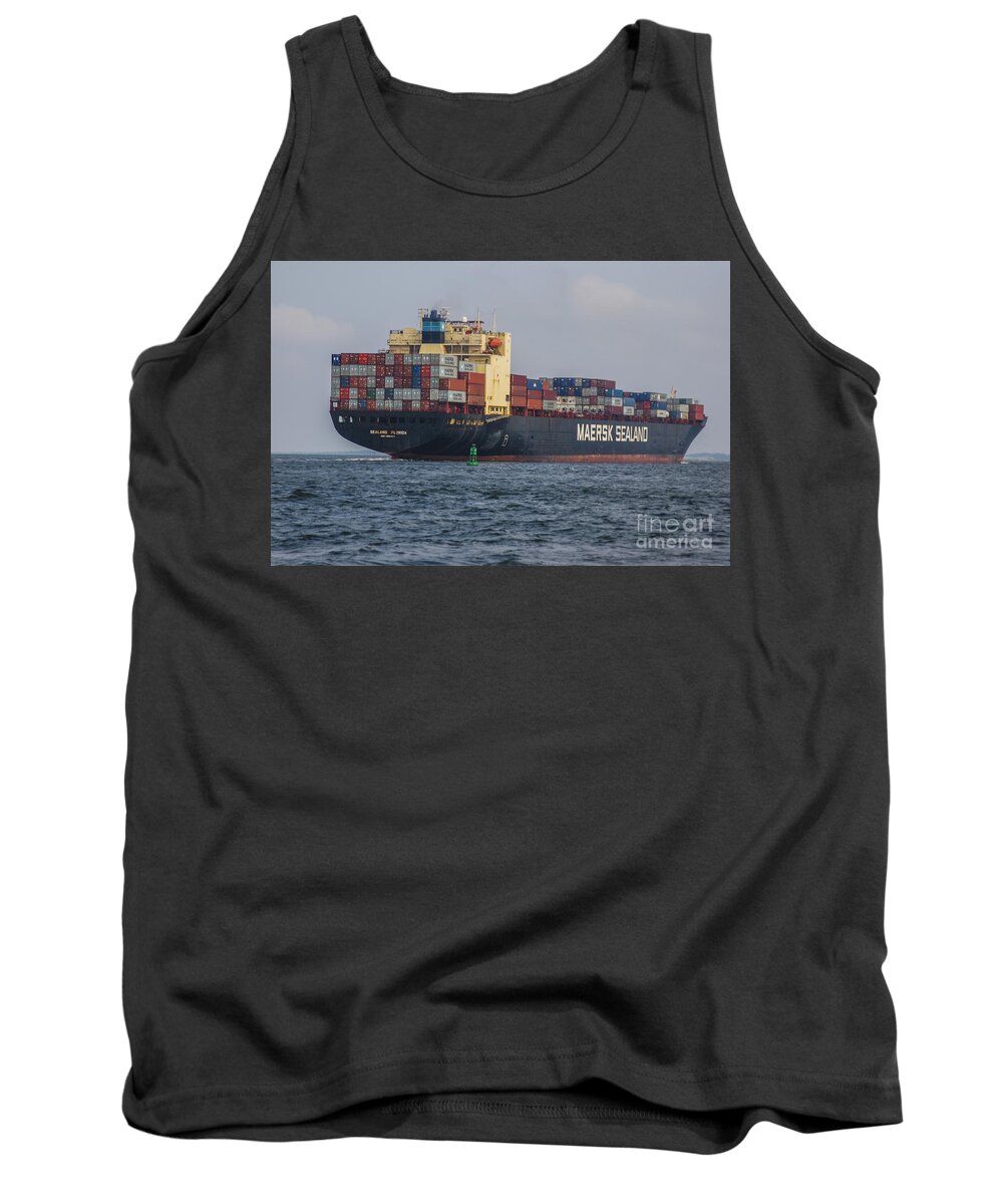 Freighter Headed Out To Sea Tank Top featuring the photograph Freighter Headed out to Sea by Dale Powell