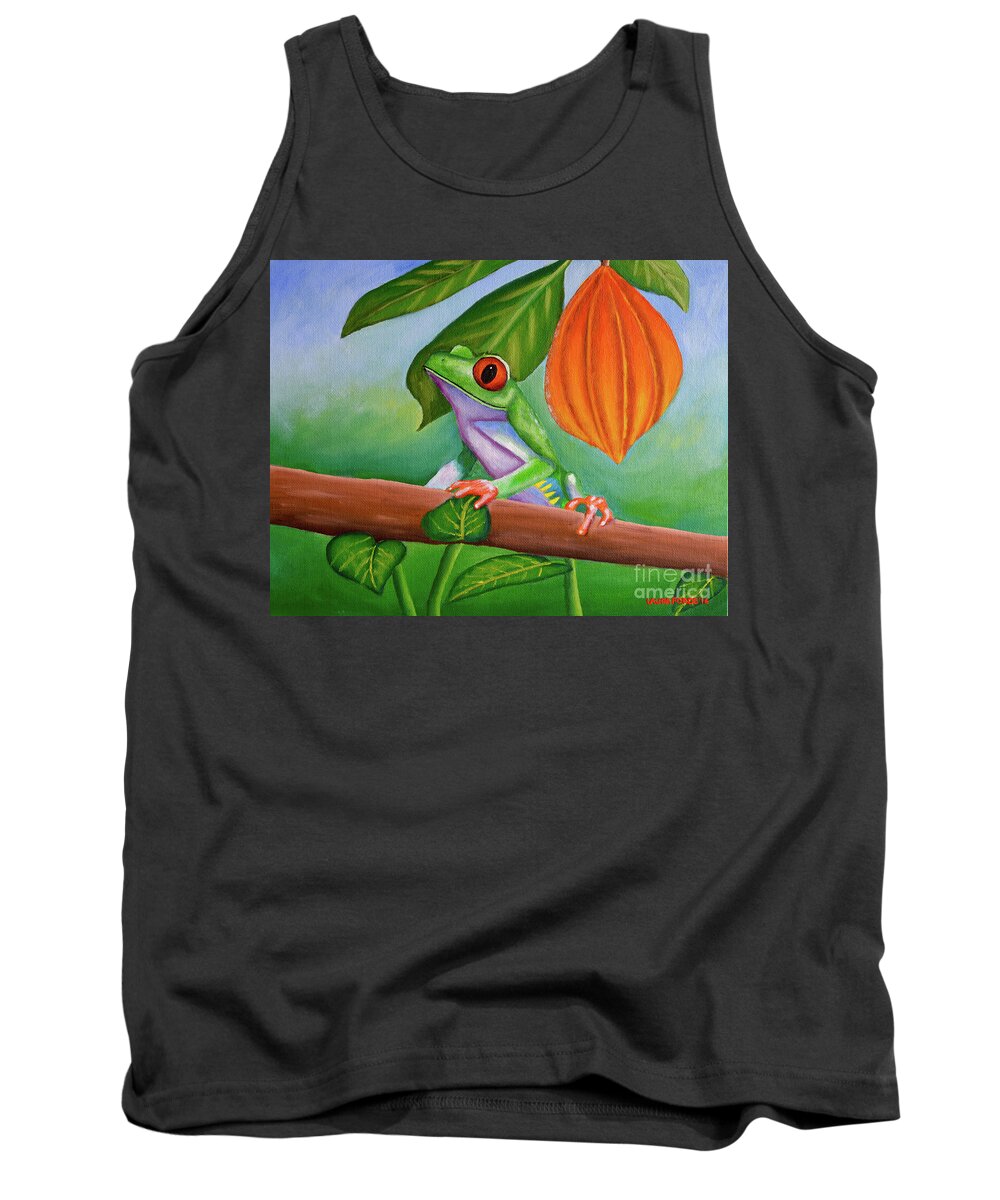 Frog Tank Top featuring the painting Frog and Cocoa Pod by Laura Forde