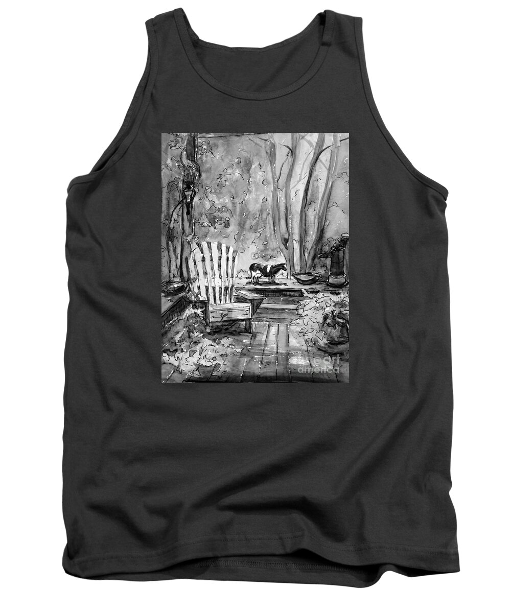 Black & White Tank Top featuring the painting Front Deck BW by Gretchen Allen