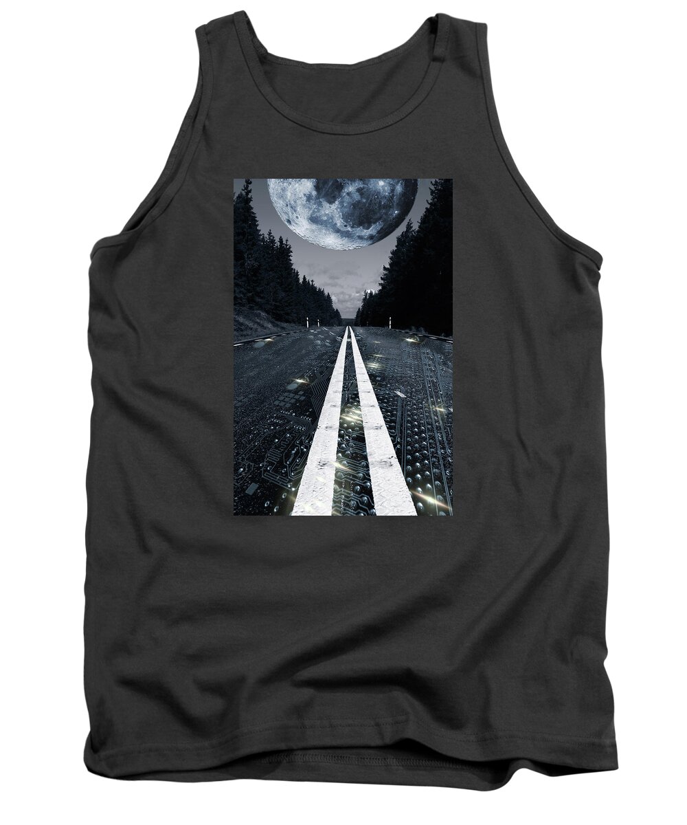 Digital Tank Top featuring the photograph Full Moon And Digital Highqay by Christian Lagereek