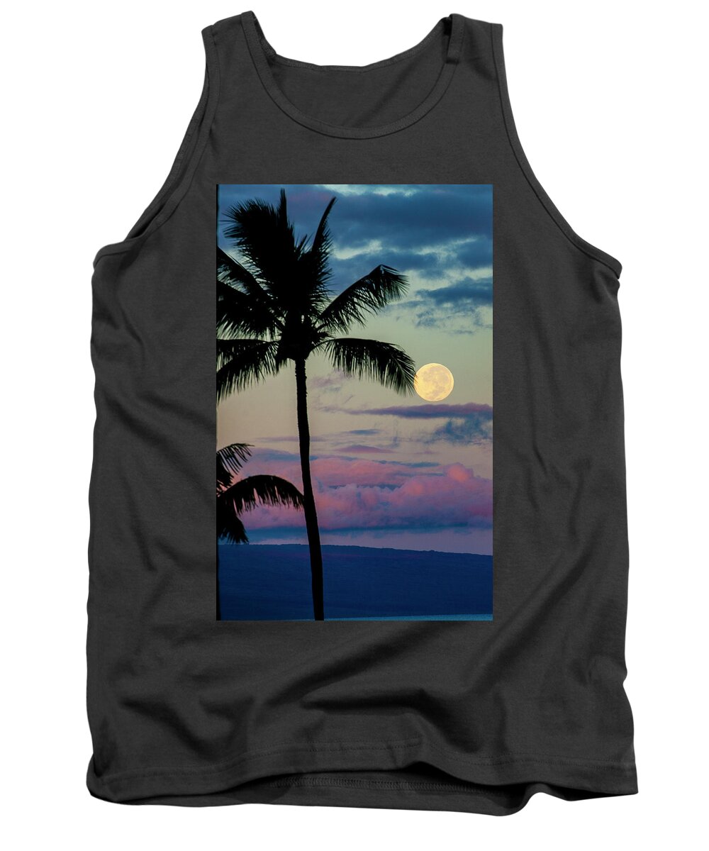 Palm Trees Tank Top featuring the photograph Full Moon and Palm Trees by Anthony Jones