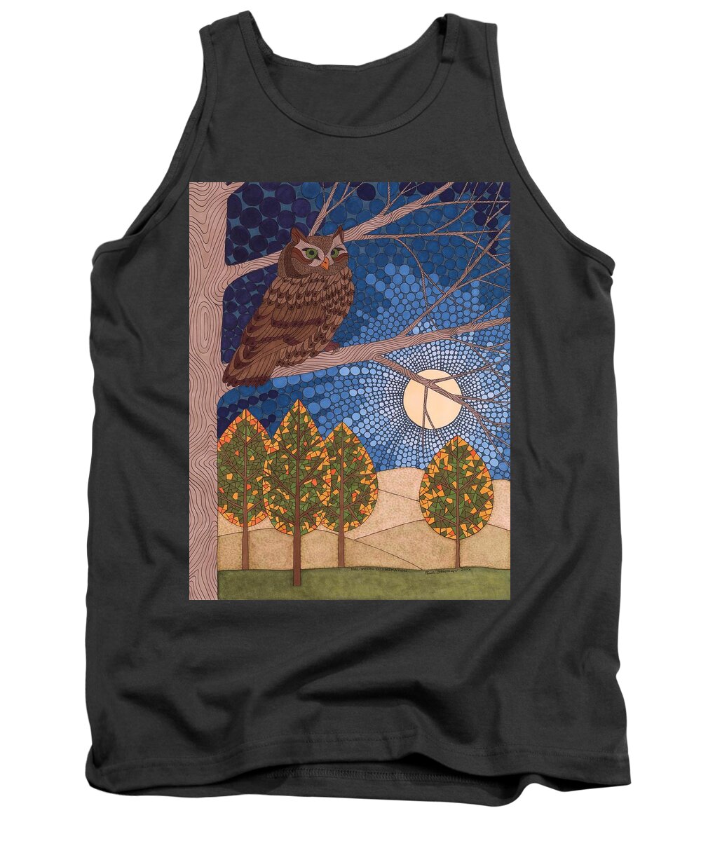 Owl Tank Top featuring the drawing Full Moon Illumination by Pamela Schiermeyer