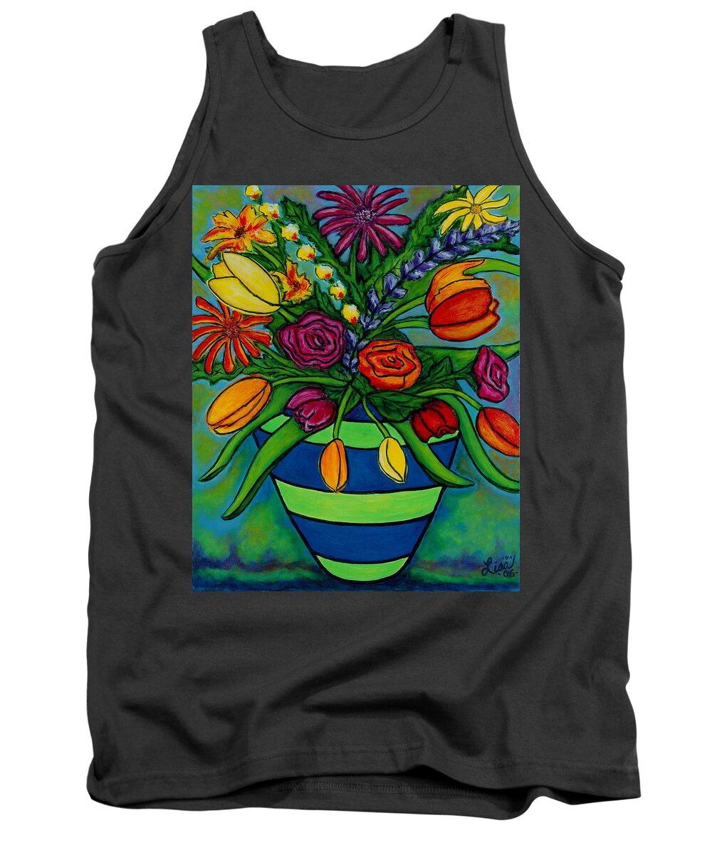 Flowers Tank Top featuring the painting Funky Town Bouquet by Lisa Lorenz