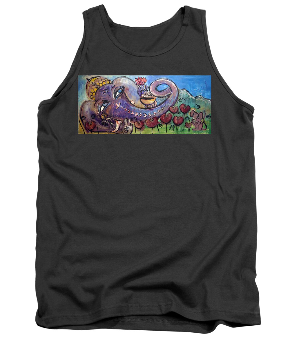 Purple Tank Top featuring the painting Ganesha with Poppies by Laurie Maves ART