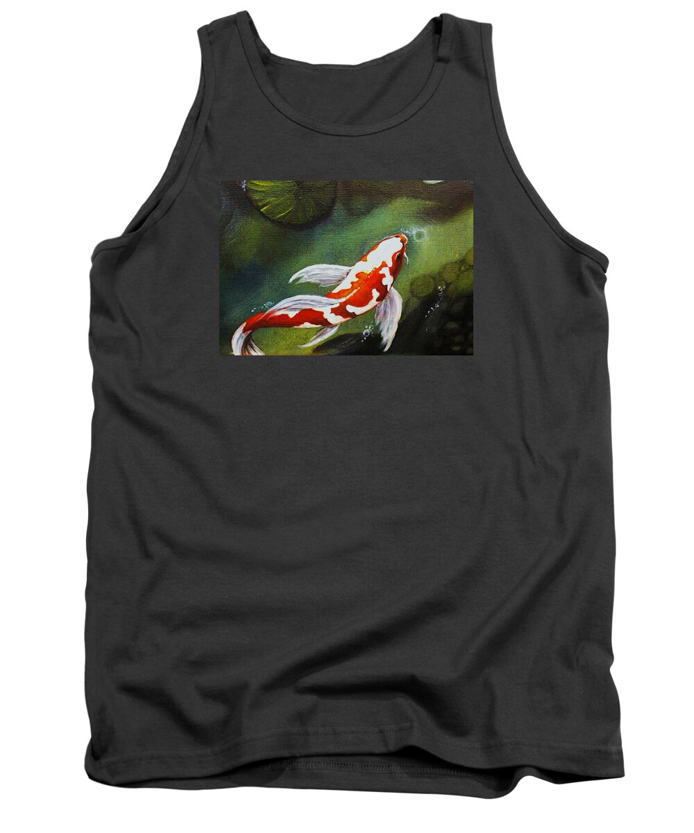 Koi Pond Tank Top featuring the painting Gathering In Light Up Close #3 by Vivian Casey Fine Art