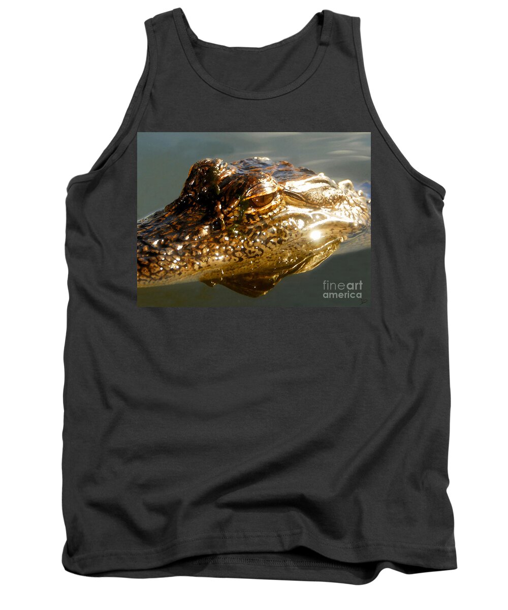Gator Tank Top featuring the painting Gator reflection by David Lee Thompson
