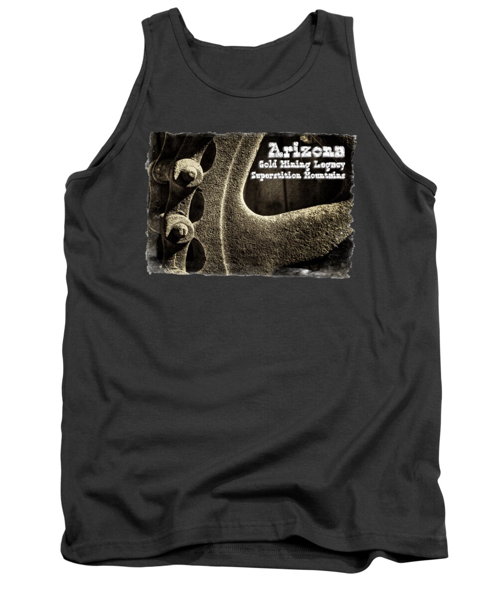 Arizona Tank Top featuring the photograph Gear wheel and Chain at Goldfield Ghost Town by Roger Passman