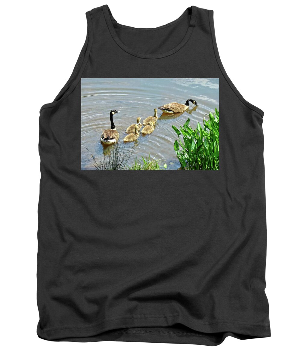 Goose Tank Top featuring the photograph Geese and Goslings by Ludwig Keck