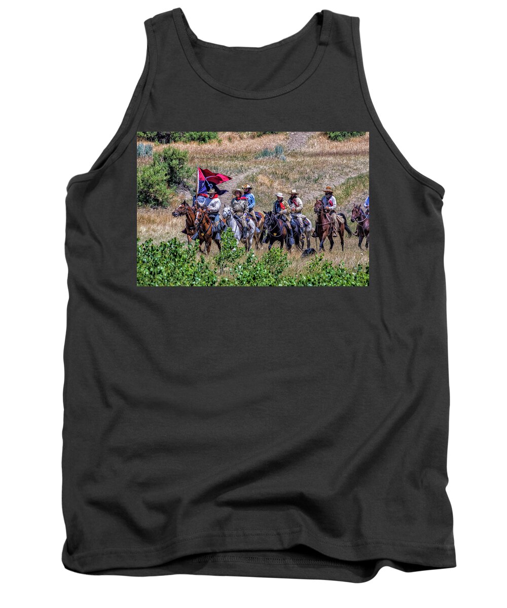 Little Bighorn Re-enactment Tank Top featuring the photograph General Custer and his Entourage by Donald Pash
