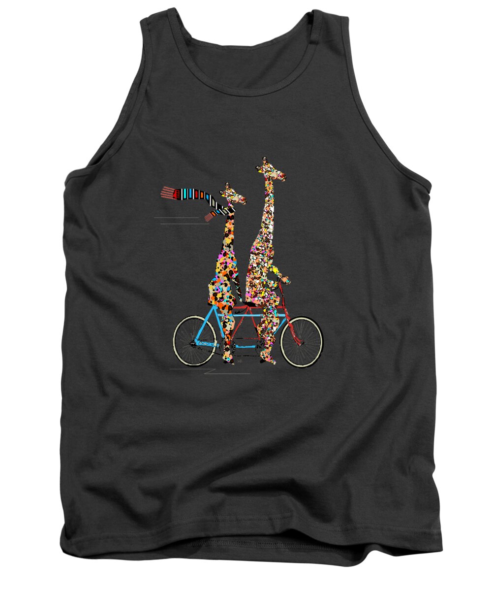 Giraffes Tank Top featuring the painting Giraffe Days Lets Tandem by Bri Buckley