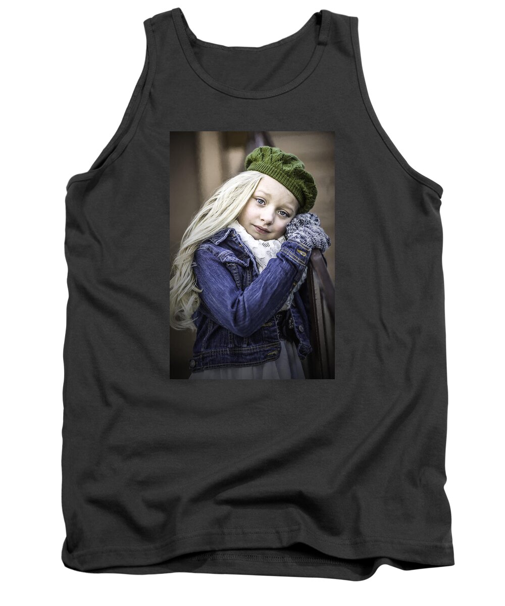 Beautiful Model Girl Portrait Face Hair Child Painting Blonde Children French Tank Top featuring the painting Girl by Vincent Monozlay