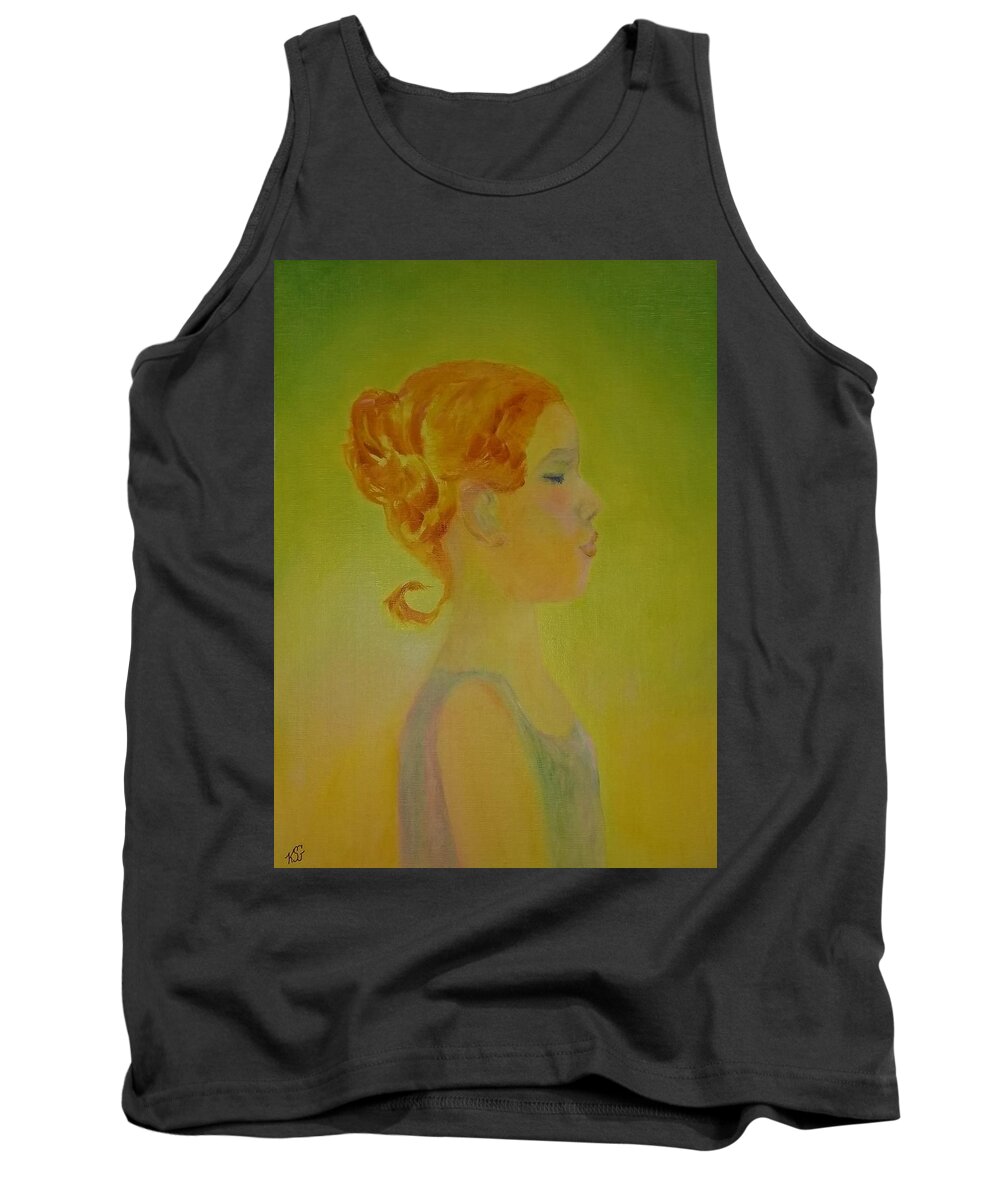 Young Girl Tank Top featuring the painting The Girl with the Curl by Kim Shuckhart Gunns