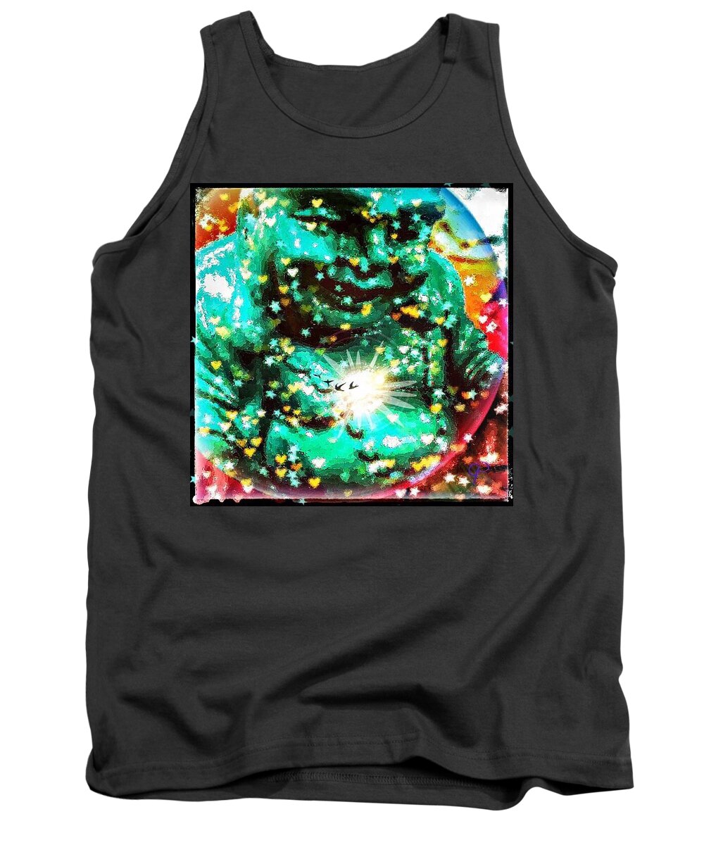 Hearts Tank Top featuring the digital art Glowing heart buddha by Christine Paris