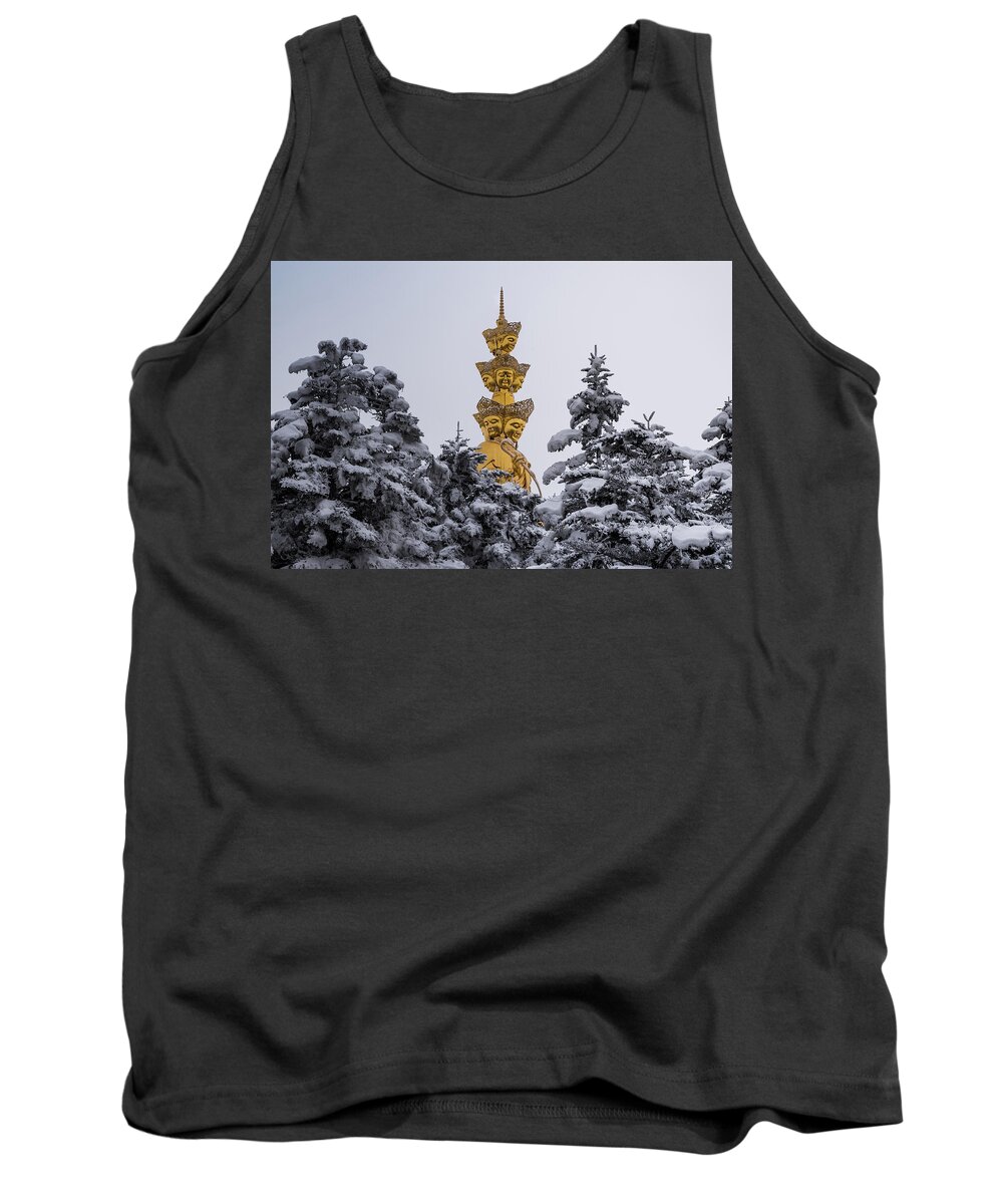 Buddha Tank Top featuring the photograph Golden Buddha on Mount Emei by William Dickman