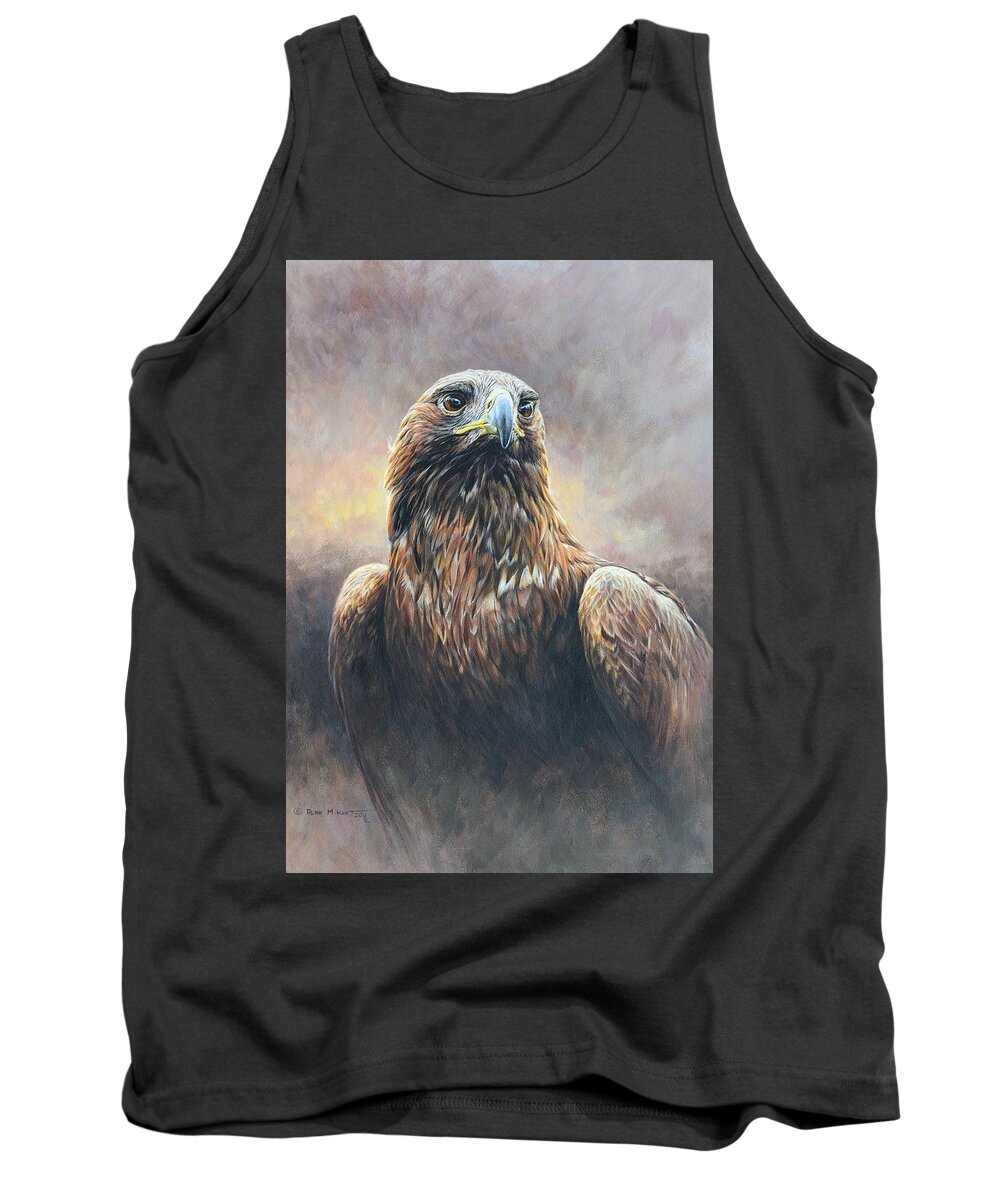 Golden Eagle Tank Top featuring the painting Golden Eagle Portrait by Alan M Hunt