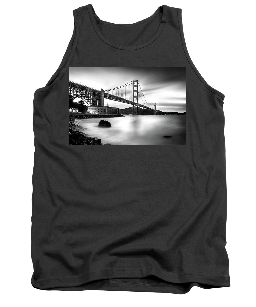 Golden Gate Bridge Tank Top featuring the photograph Golden Gateway BW by Az Jackson
