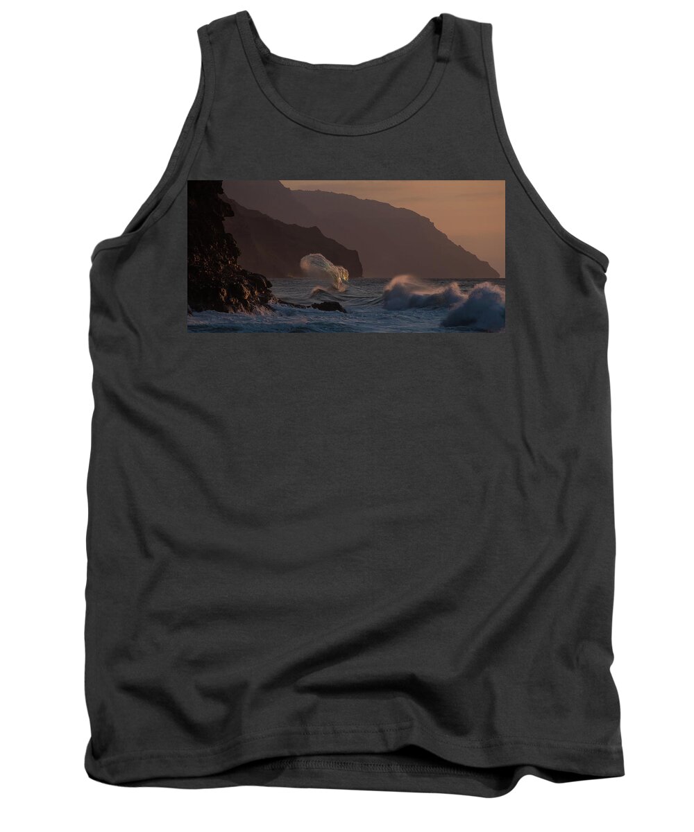 Fan Waves Tank Top featuring the photograph Golden Hour Wave by Roger Mullenhour