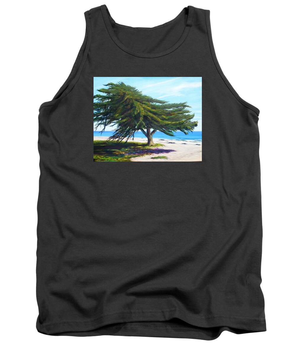 Santa Barbara Tank Top featuring the painting Goleta Beach Oasis.TREE WASHED AWAY by Jeffrey Campbell