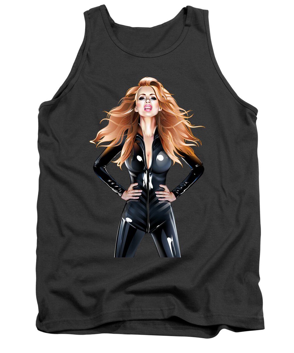 Pin-up Tank Top featuring the digital art Pin-up Vampire by Brian Gibbs