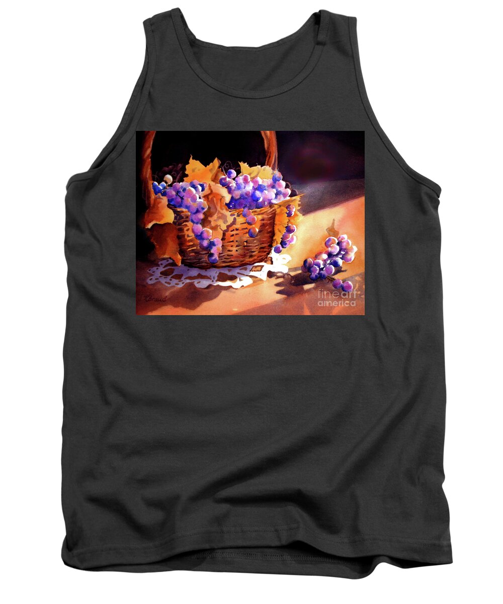Still-life Tank Top featuring the painting Grapes and Basket by Kathy Braud