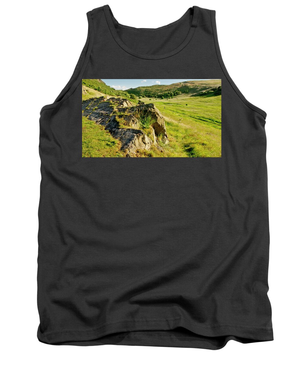 Grass Tank Top featuring the photograph Grassy slopes and grass on rocks. by Elena Perelman