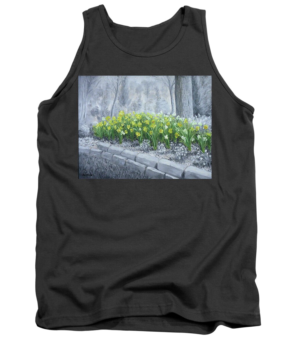 Fine Art Tank Top featuring the painting Grayscale Daffodils by Stephen Krieger