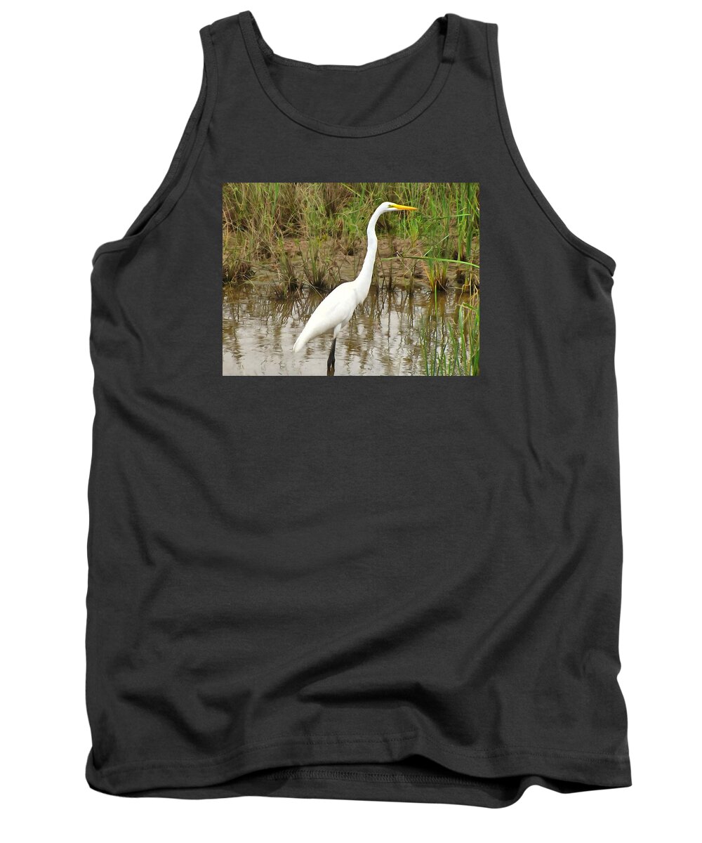 Great Tank Top featuring the painting Great Egret by Maciek Froncisz