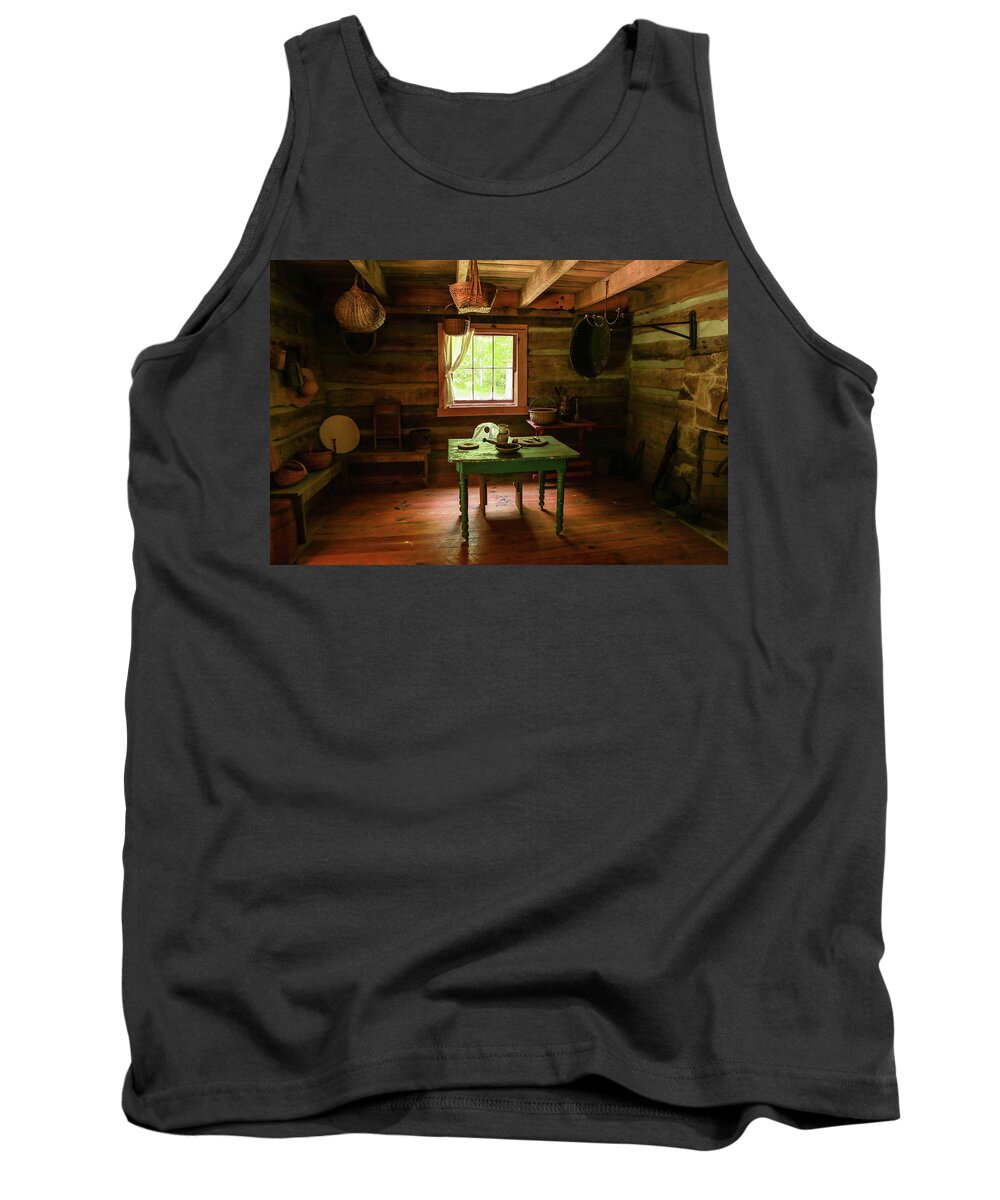 Log Cabin Tank Top featuring the photograph Great Grandma's Kitchen by Randall Evans
