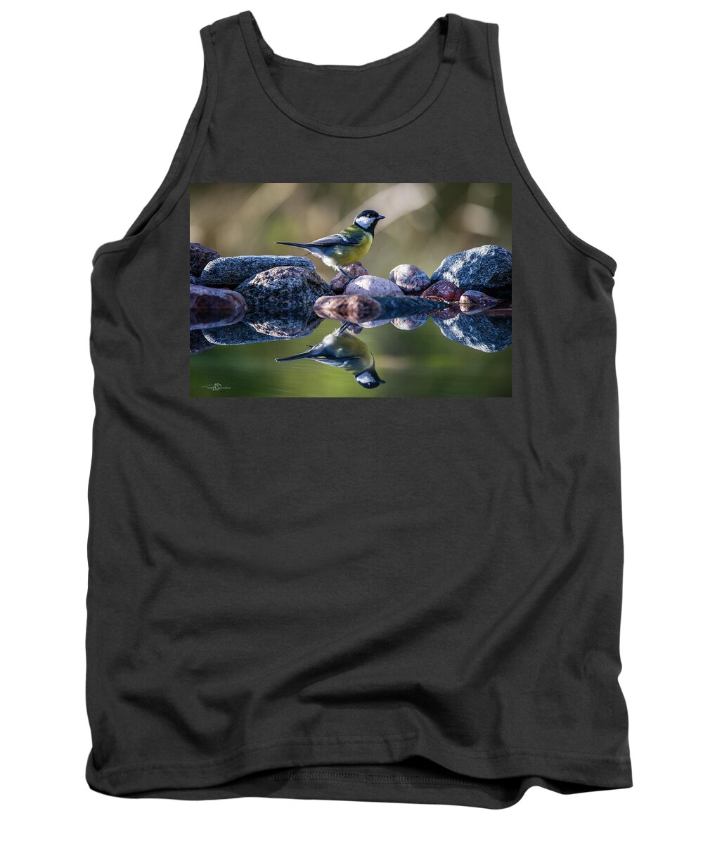 Great Tit On The Stone Tank Top featuring the photograph Great Tit on the Stone by Torbjorn Swenelius