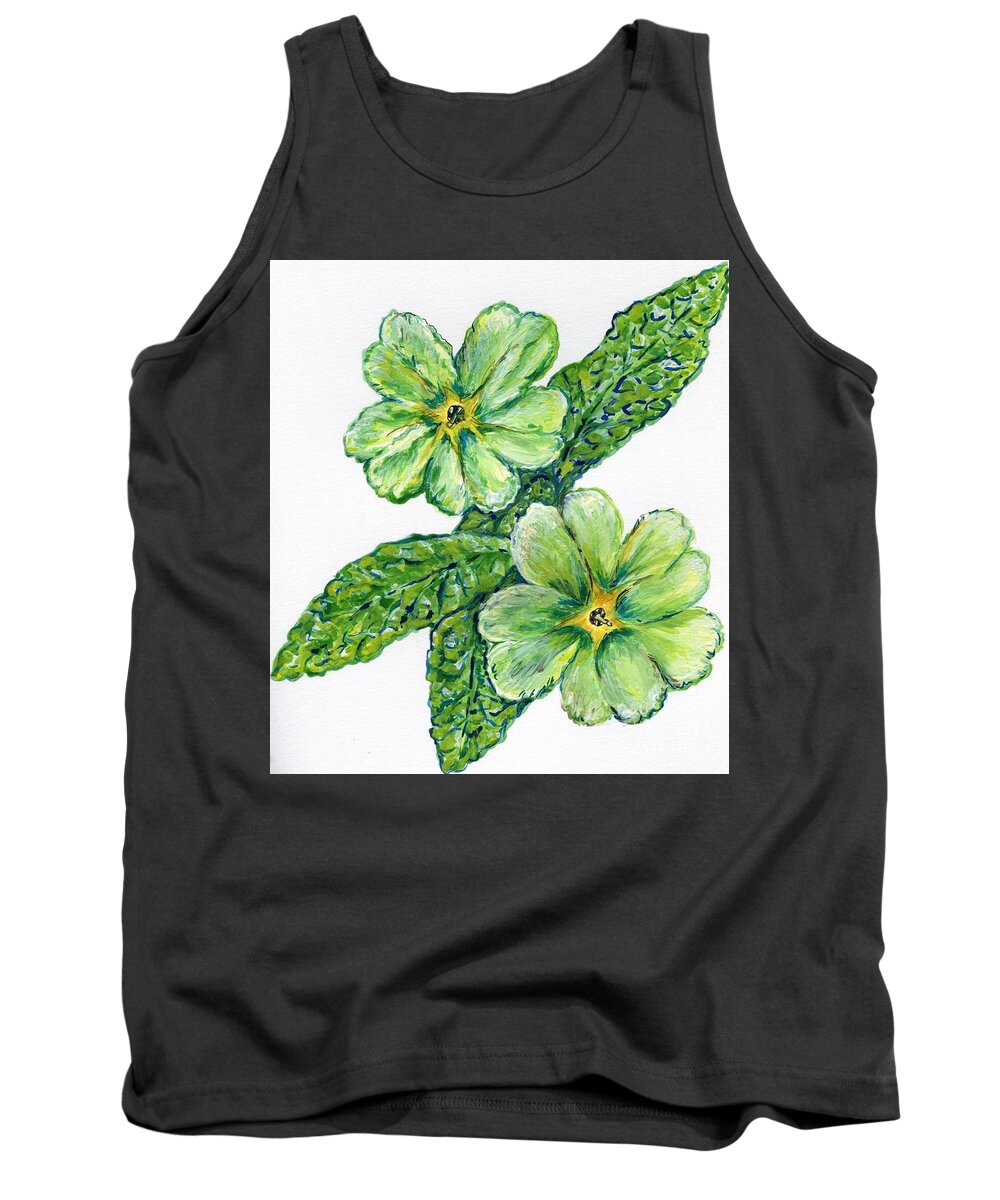 Green Tank Top featuring the painting Green Primrose Illustration by Catherine Gruetzke-Blais