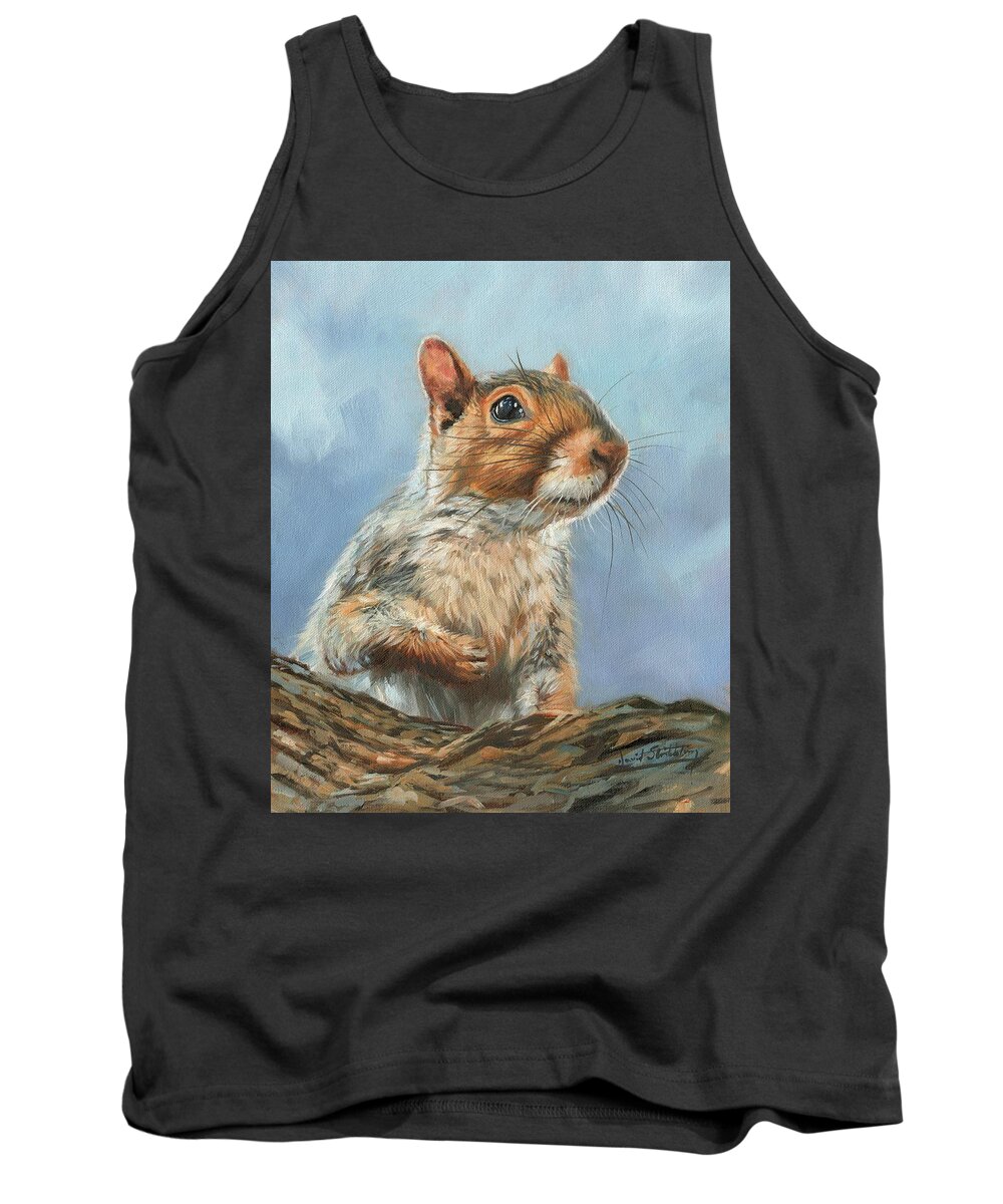 Squirrel Tank Top featuring the painting Grey Squirrel by David Stribbling