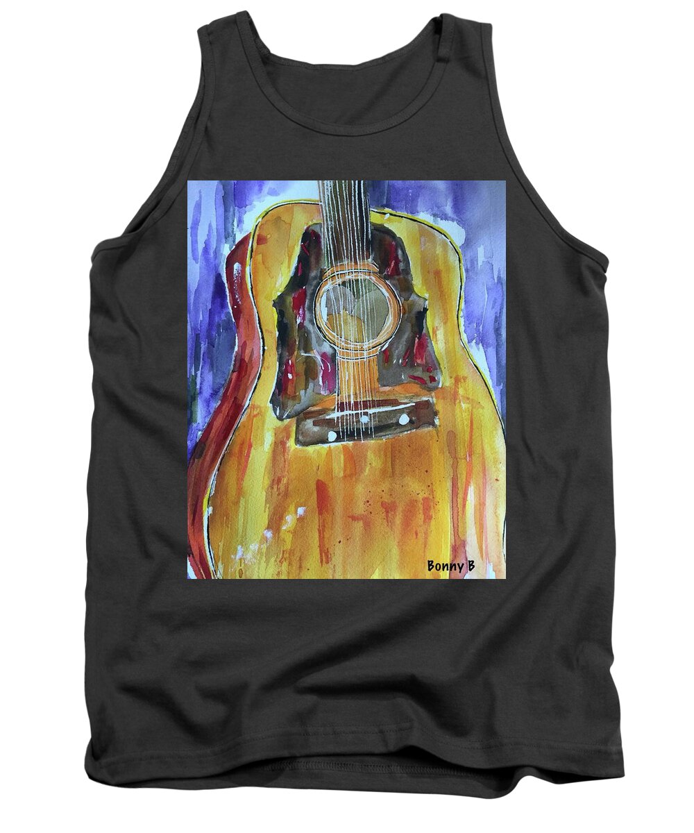 Guitar Tank Top featuring the painting DAngelico Amber Archtop by Bonny Butler