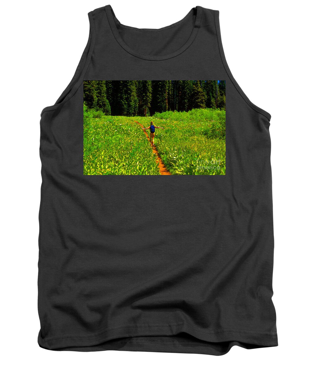Hiking Tank Top featuring the painting Happiness is a trail by David Lee Thompson