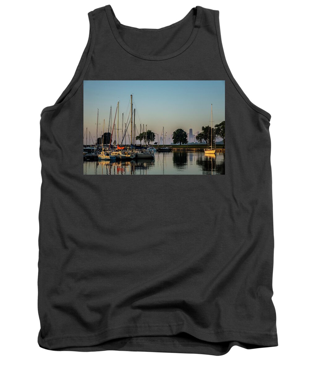Sailboat Tank Top featuring the photograph Harbor and Chicago Skyline by Sven Brogren